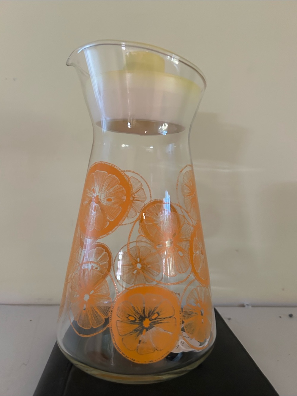 Pyrex Clear Glass Pitcher with Orange and Lemon Citrus Motif